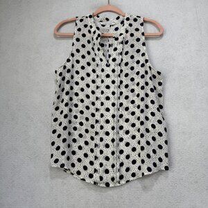 41 Hawthorn Shirt Womens Medium White Black Polka Dot Sleeveless Blouse Top
